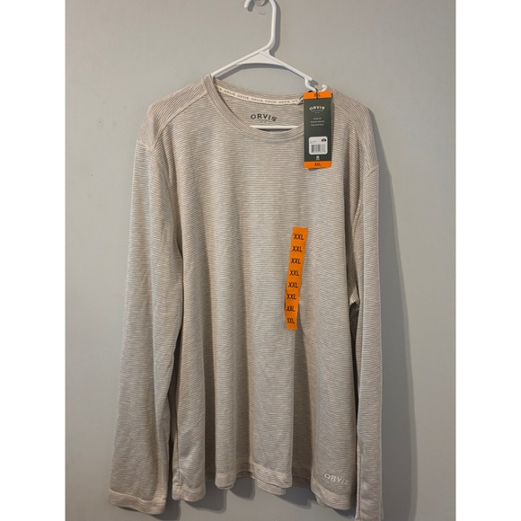 Orvis Other - Orvis Cascade Long Sleeve Crew Neck Shirt Mens XXL Oatmeal Striped 1172082 NWT